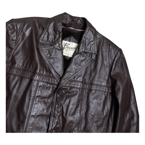 BERMANS Vintage Leather Fur Lined Retro 80s Brown Leather Parka Coat Mens Large - Picture 3 of 8